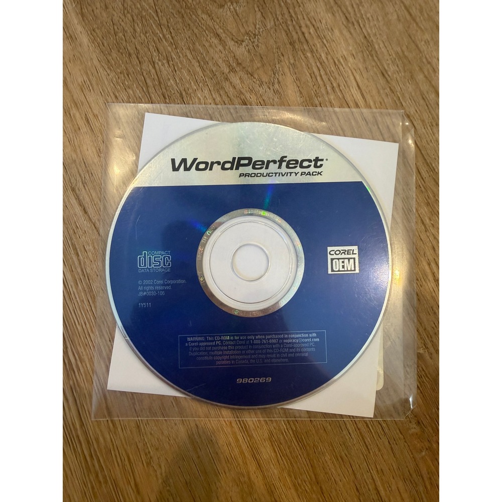 Corel WordPerfect Productivity Pack OEM CD-ROM 2002 Vintage PC Software 980269